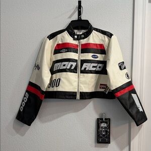 Monaco Women's Cream and Black Bomber Jacket